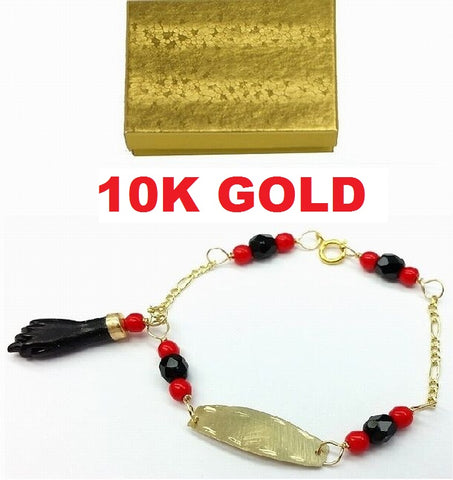 NEW 10K GOLD AZABACHE BABY BRACELET (PROTECTION FROM EVIL EYE) Pulsera Azabache. pulsera azabache de oro 
PULSERA MANO DE AZABACHE BEBE DE ORO (MAL DE OJO)