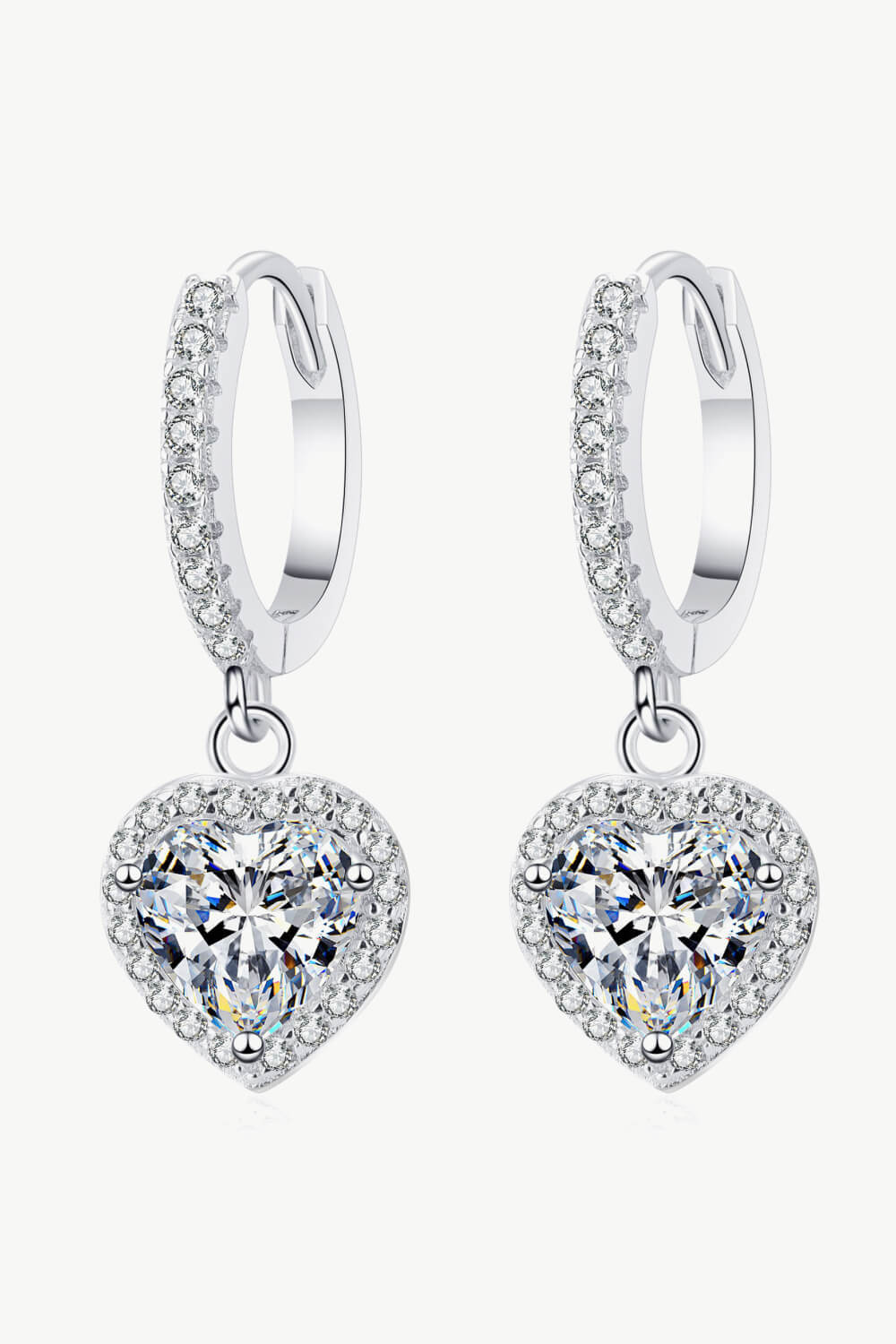 Moissanite Heart-Shaped Halo Drop Earrings 925 Silver