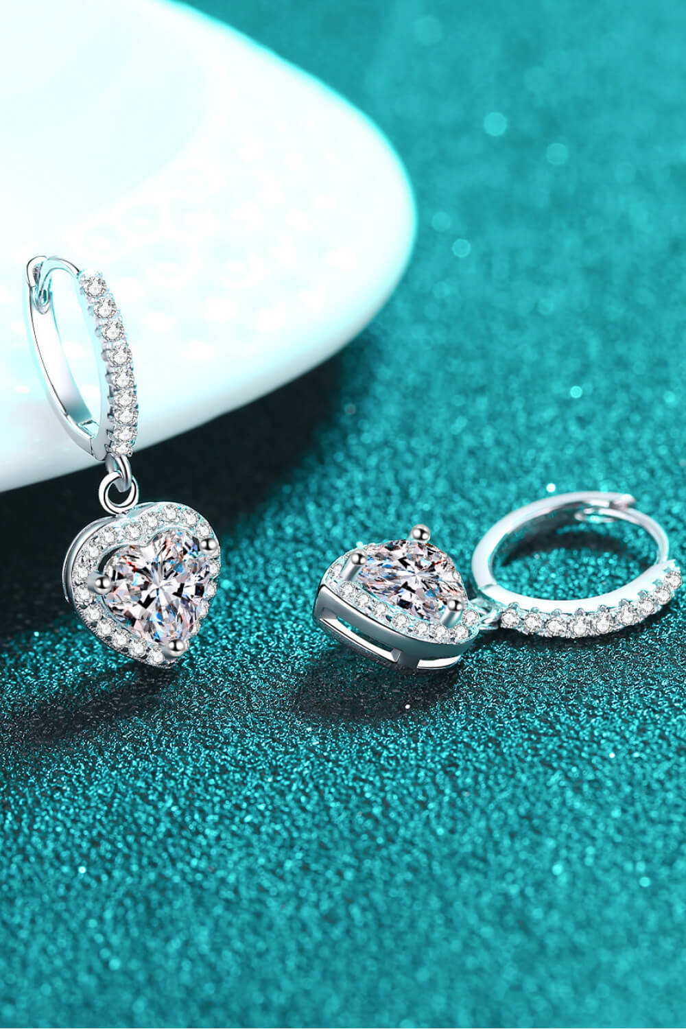 Heart-Shaped Halo Drop Earrings 925 Silver