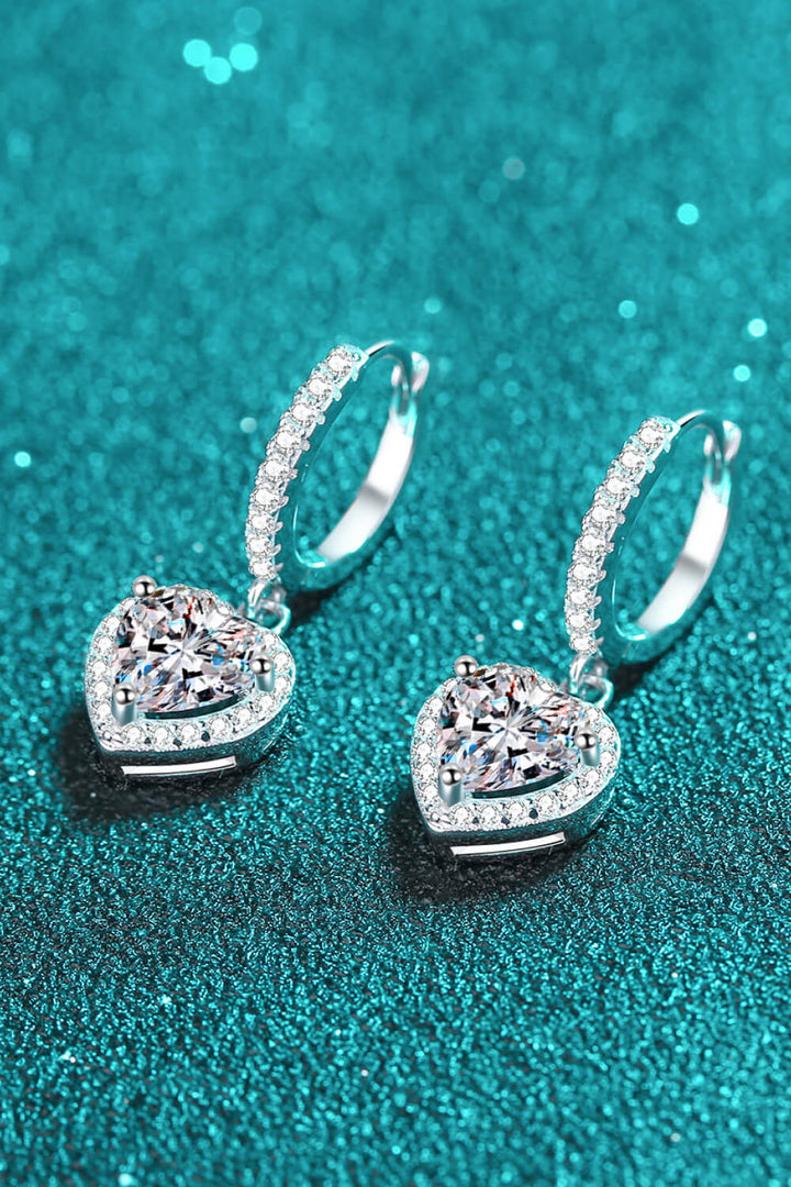 Moissanite Heart-Shaped Halo Drop Earrings